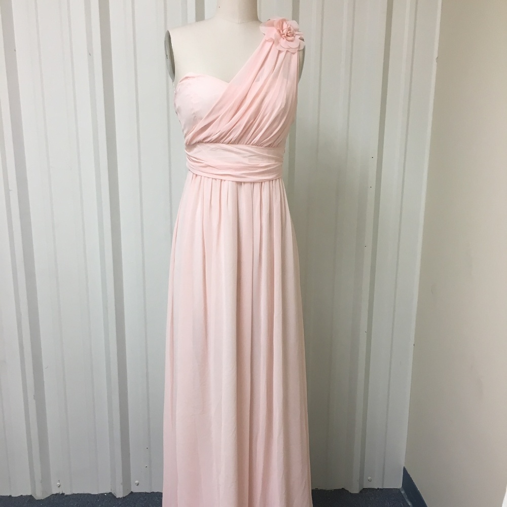 Single Shoulder Blush Bridesmaid Dress with Flower